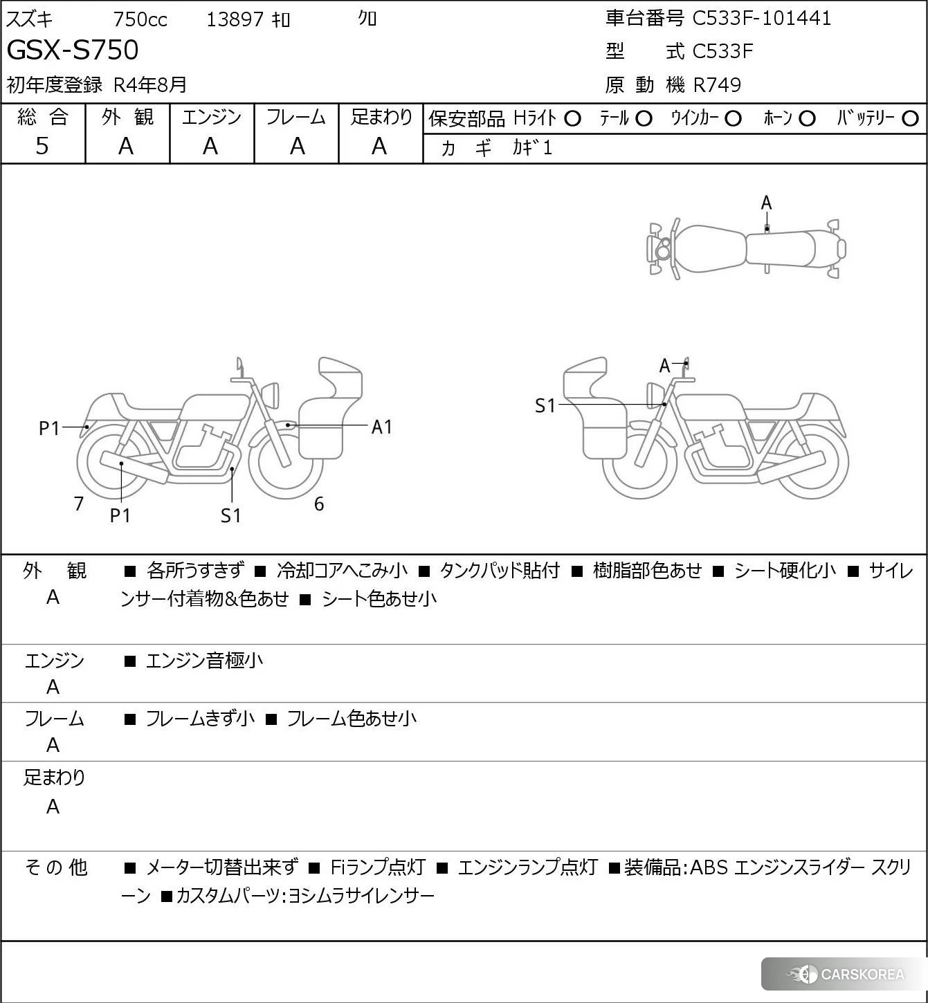 Проданный Suzuki GSX-S750 id 4200346 из Японии, фото 5
