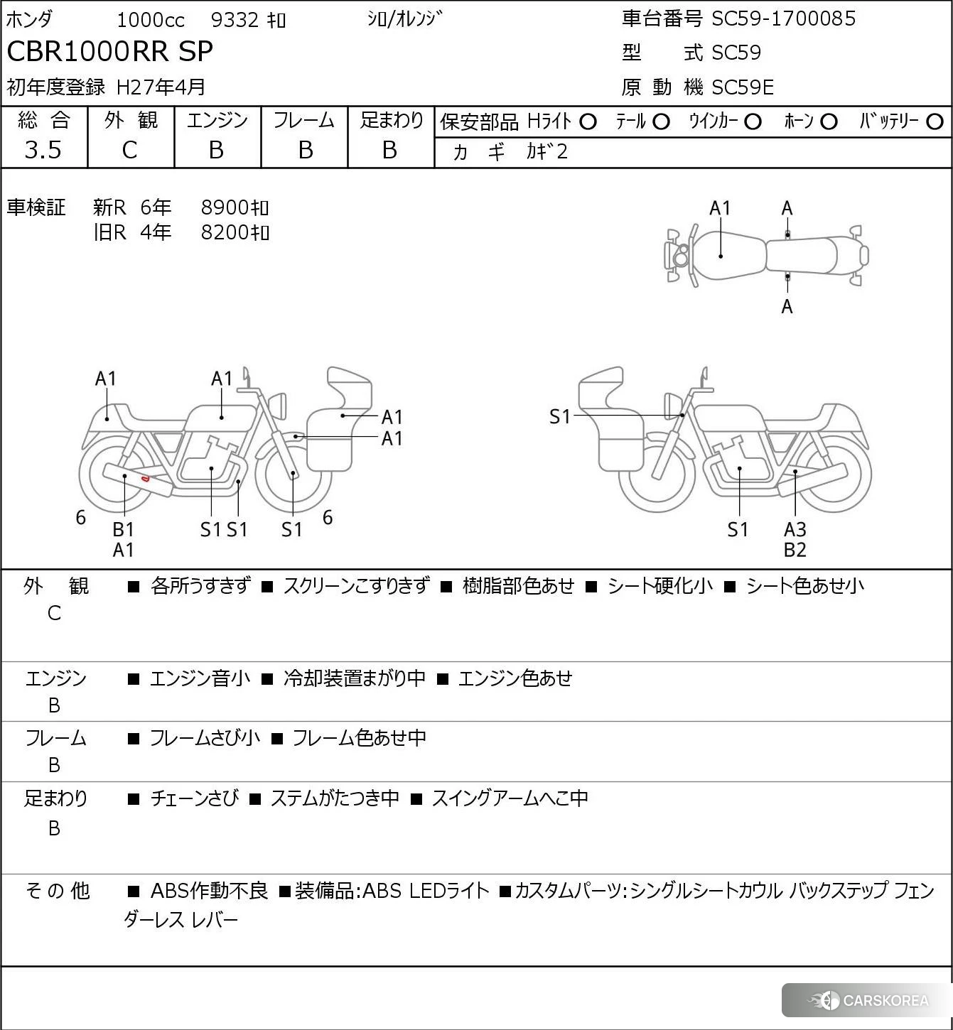 Проданный Honda CBR1000RR id 3947364 из Японии, фото 5