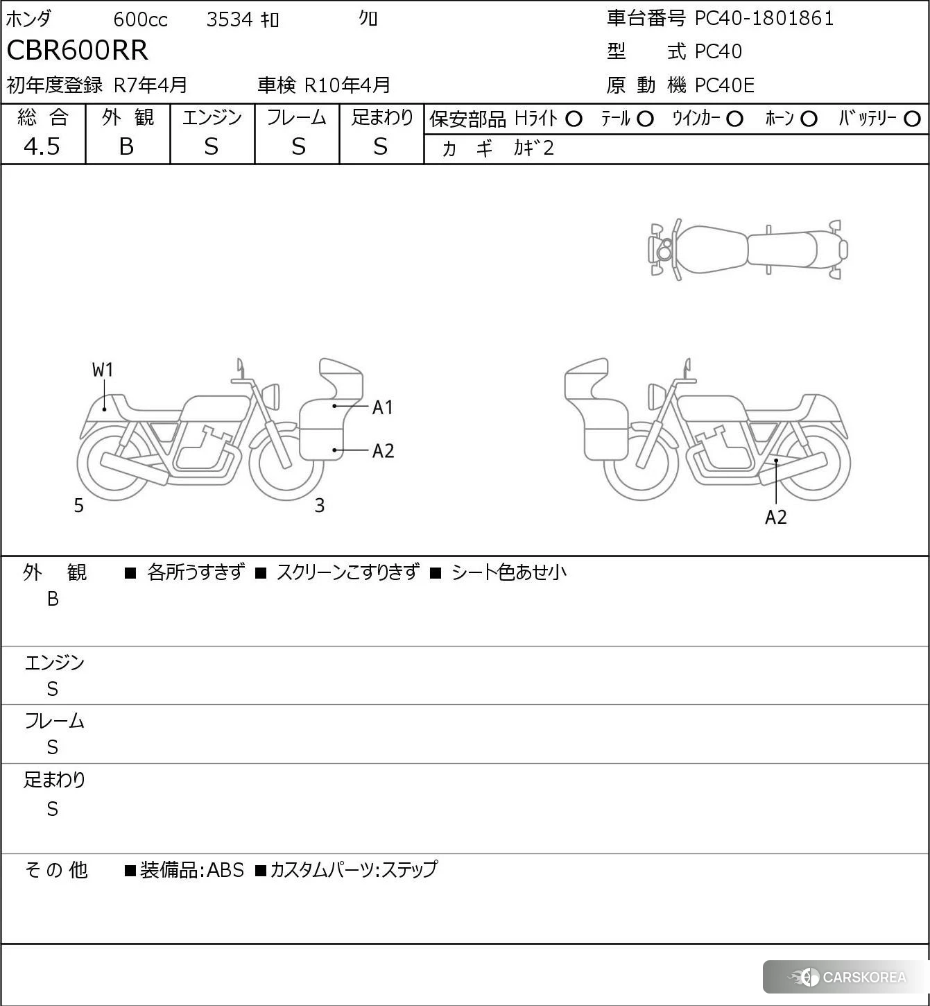 Проданный Honda CBR600RR id 4184748 из Японии, фото 5