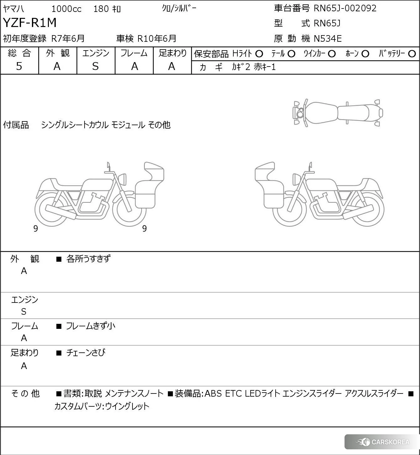 Проданный Yamaha YZF-R1M id 4229302 из Японии, фото 5