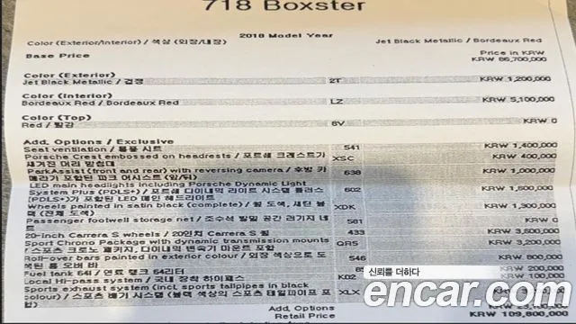 Porsche 718 Boxster id 2688874 из Кореи 2