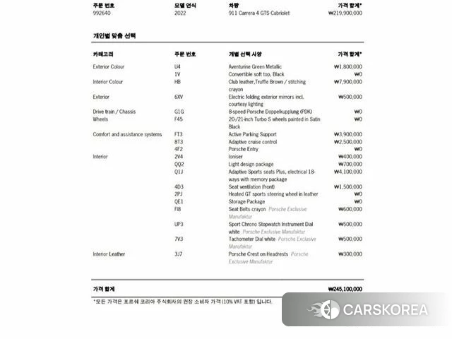 Porsche 911(992) id 3799726 из Кореи 11