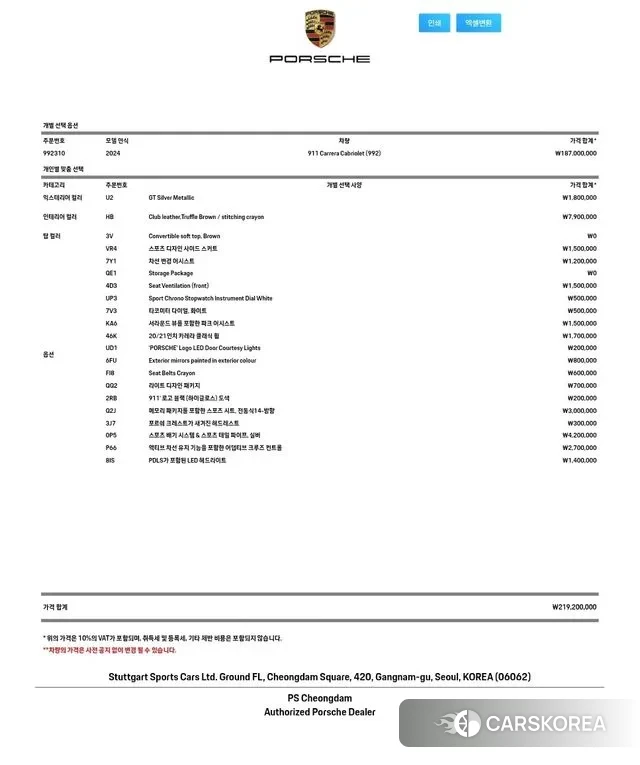 Porsche 911(992) id 3327426 из Кореи 11