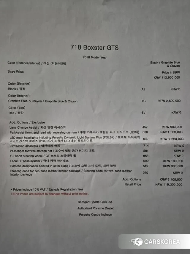 Porsche 718 Boxster id 3505444 из Кореи 11